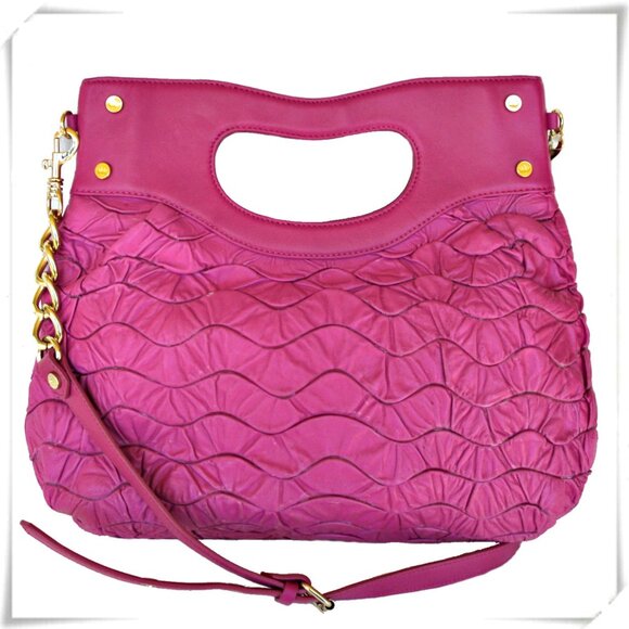 Elaine Turner Handbags - Rare Elaine Turner Brigh Hot Pink Ruched Leather Evening Bag Clutch Cross-body